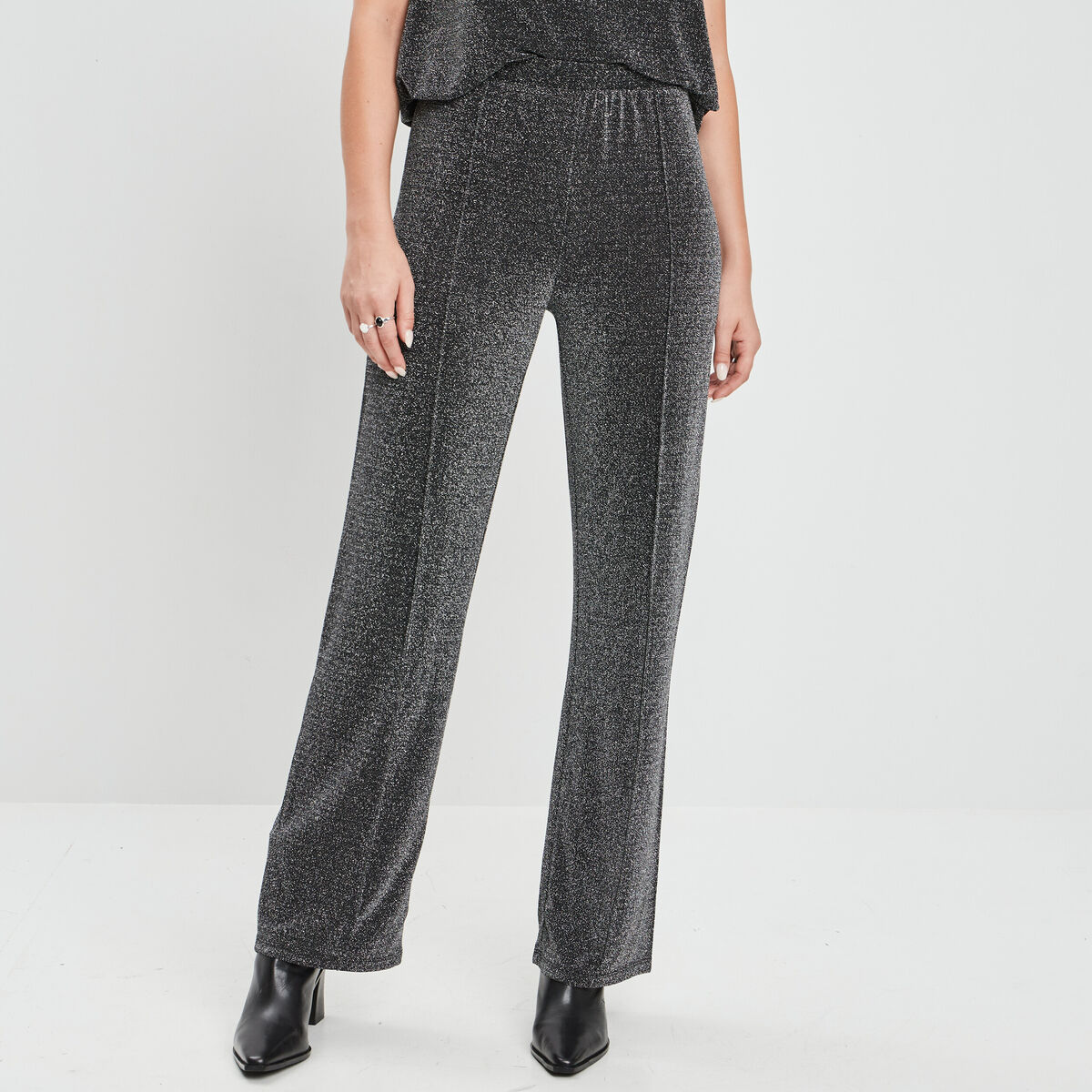 Pantalon de soirée fluide gris argent femme