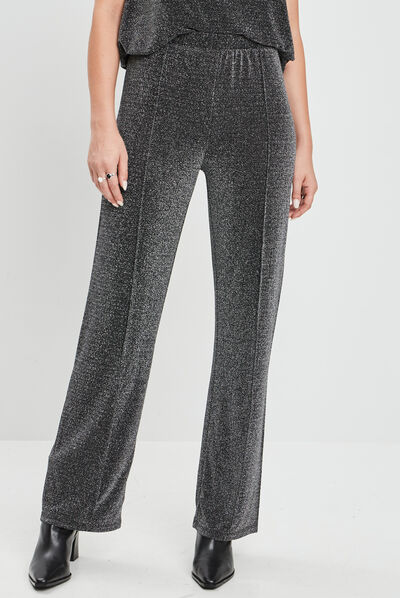 Pantalon de soirée fluide gris argent femme