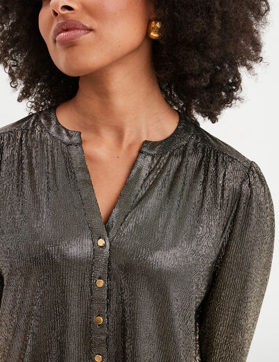 Blouse métallisée manches longues jaune or femme
