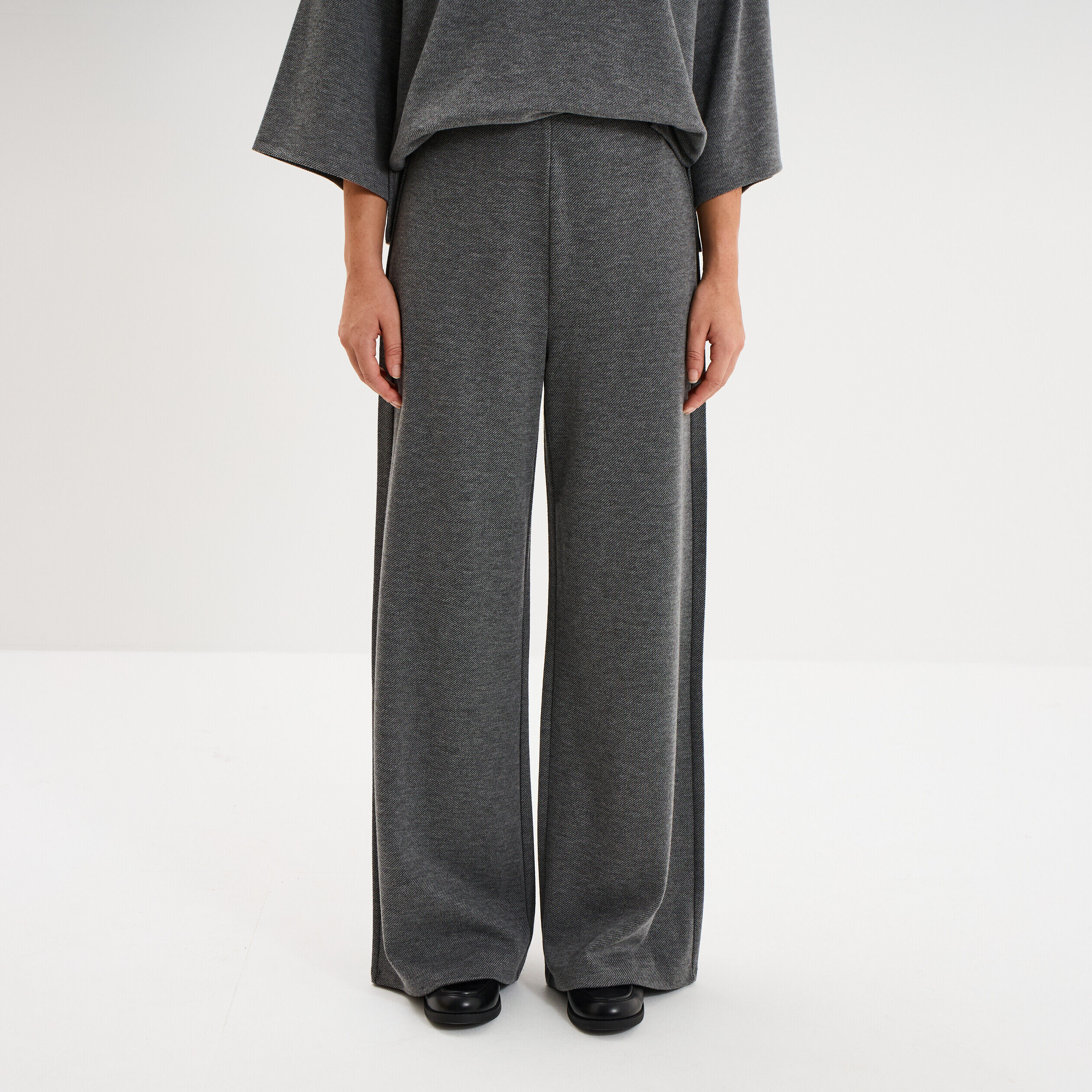 Pantalon large fluide taille élastiquée gris foncé femme