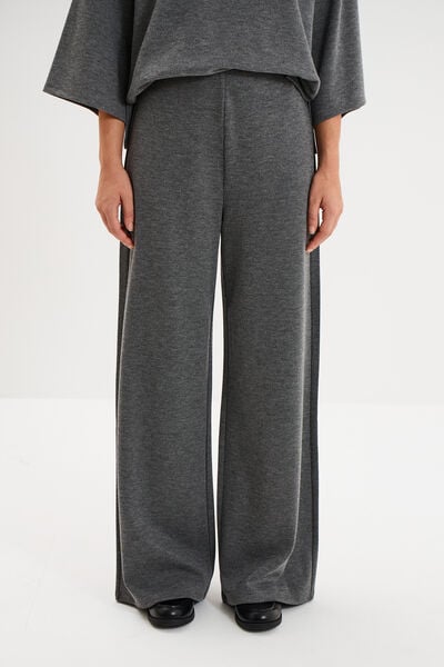 Pantalon large fluide taille &eacute;lastiqu&eacute;e gris fonc&eacute; femme