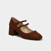 Escarpin double bride talon bloc marron femme