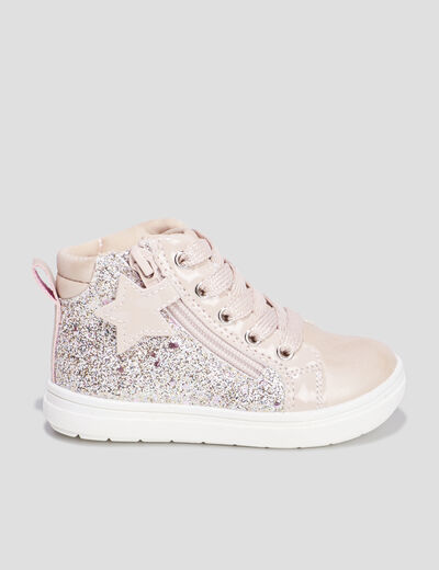 Baskets montantes à paillettes zippées rose bébé fille