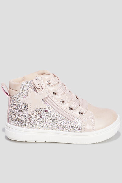 Baskets montantes à paillettes zippées rose bébé fille