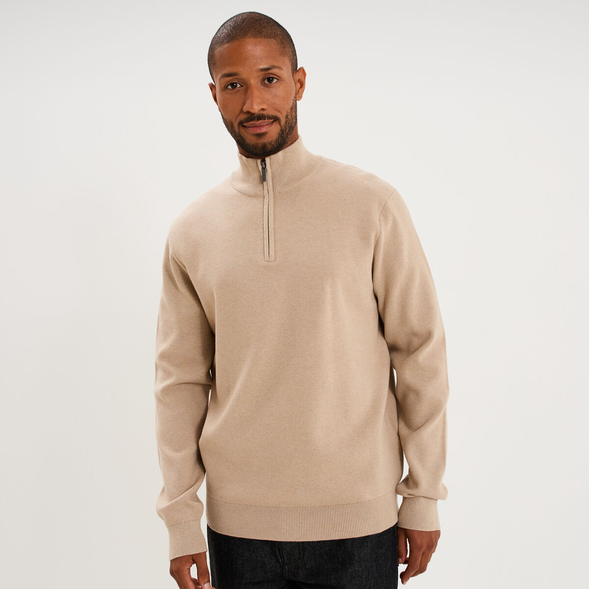 Pull camionneur manches longues beige homme