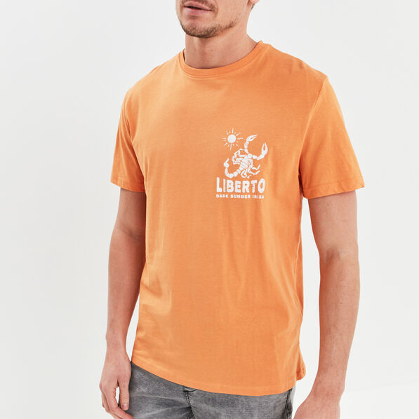 t shirt manches courtes en coton liberto orange clair homme T-shirt manches courtes en coton Liberto orange clair homme