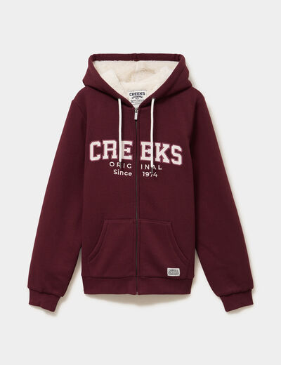 Sweat &agrave; capuche doublure effet sherpa violet fonc&eacute; femme