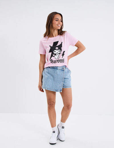 T-shirt en coton Hello Kitty Kuromi rose femme