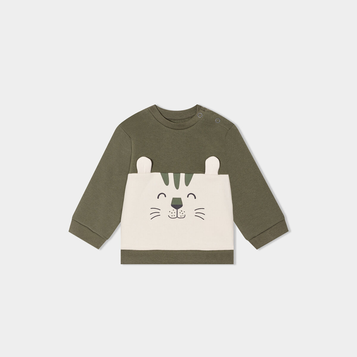 Sweat col rond manches longues coton vert kaki bébé garçon
