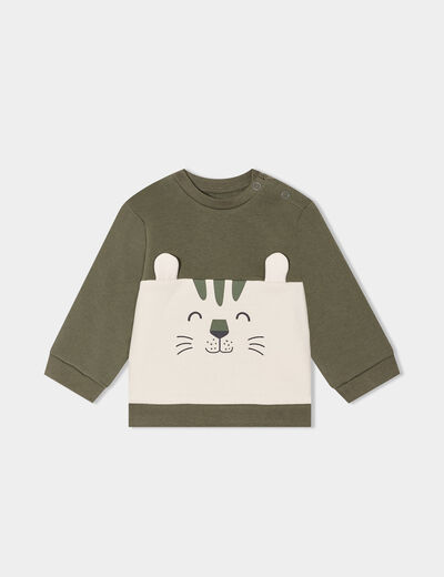 Sweat col rond manches longues coton vert kaki bébé garçon
