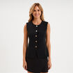 Veste sans manches boutonn&eacute;e col rond noir femme