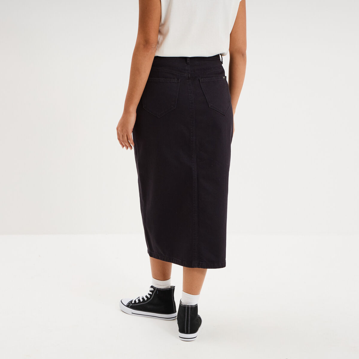 Jupe en jean longue fendue droite denim noir femme