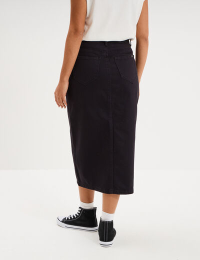 Jupe en jean longue fendue droite denim noir femme