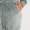 Pantalon effet polaire d&eacute;tails torsades bleu gris femme