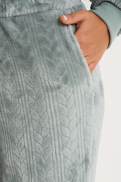 Pantalon effet polaire d&eacute;tails torsades bleu gris femme