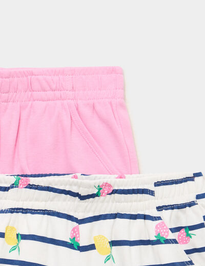 Lot 2 shorts coton taille &eacute;lastiqu&eacute;e ecru fille