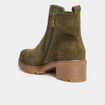 Bottines &agrave; talons effet daim zipp&eacute;es vert kaki femme