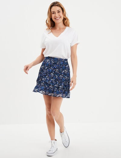 Jupe courte patineuse à volants bleu femme