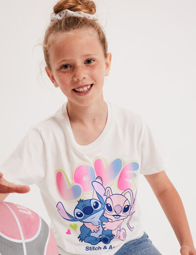 T-shirt manches courtes coton Stitch blanc fille
