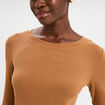 T-shirt col rond manches longues beige femme
