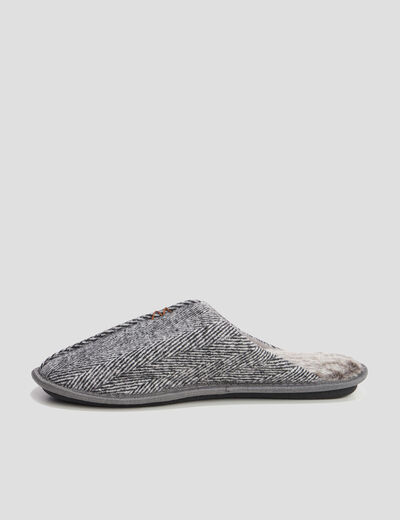 Chaussons mules intérieur fourré gris homme