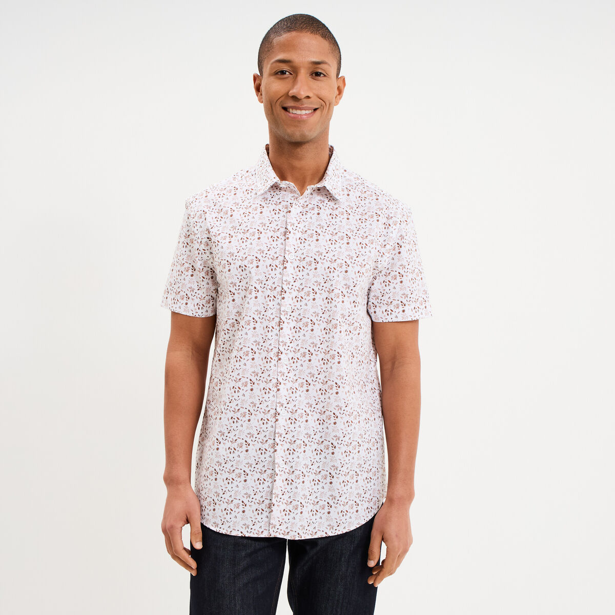 Chemise manches courtes coton ecru homme
