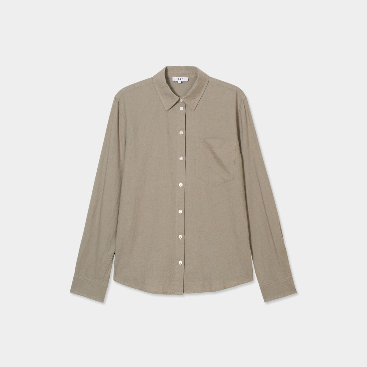 Chemise lin mélangé manches longues vert kaki femme