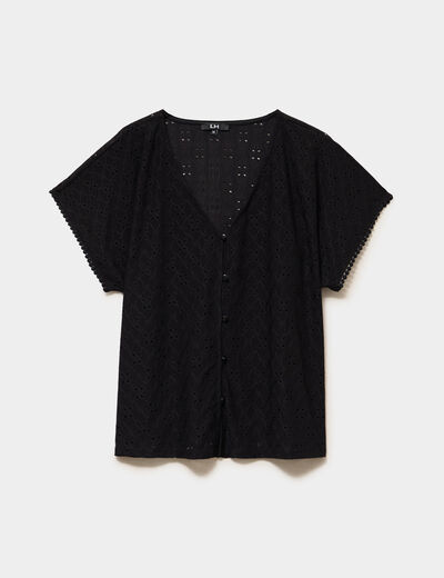 T-shirt dentelle avec boutons noir femme