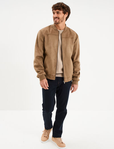 Blouson bomber effet su&eacute;dine taupe homme