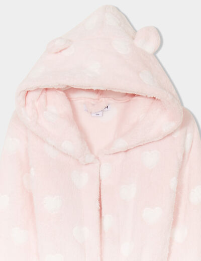 Peignoir effet polaire capuche ceinturé rose poudrée fille