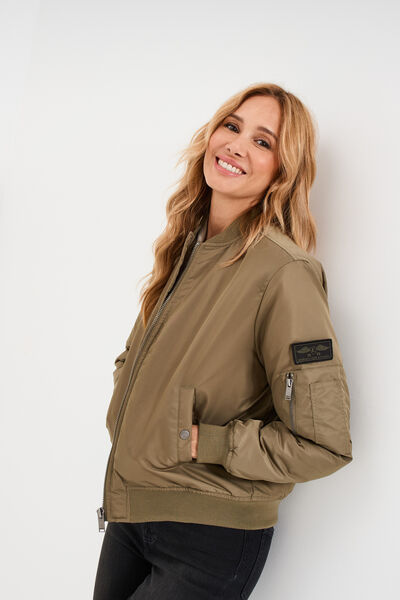Blouson d&eacute;perlant col teddy vert kaki femme
