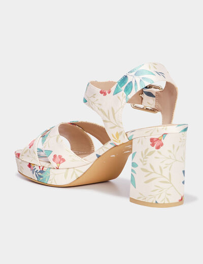 Sandales toile &agrave; talons carr&eacute;s 7 cm multicolore femme