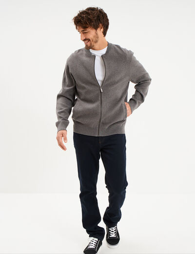 Gilet zipp&eacute; col teddy gris homme