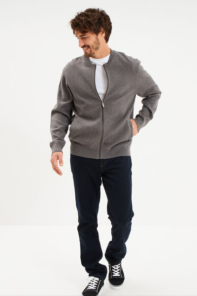 Gilet zipp&eacute; col teddy gris homme