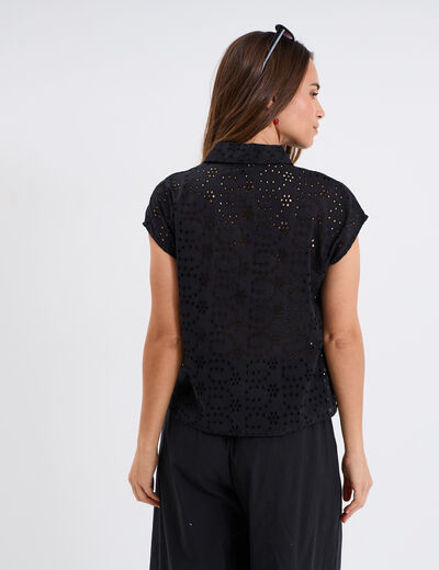 Chemise broderie anglaise sans manches noir femme