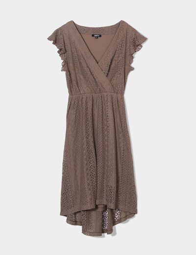 Robe dentelle midi évasée Liberto marron foncé femme
