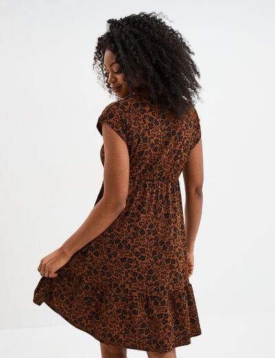 Robe patineuse manches courtes camel femme