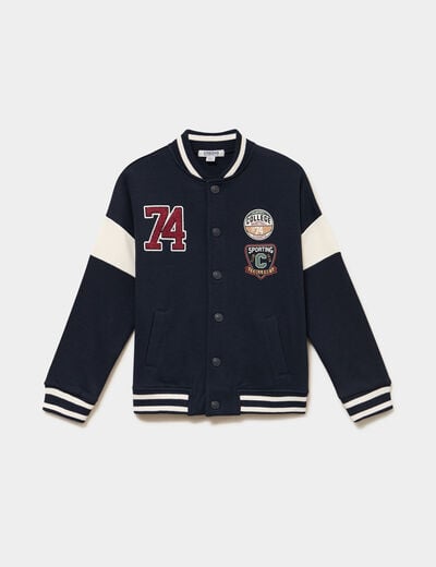 Gilet boutonn&eacute; col teddy coupe oversize bleu marine gar&ccedil;on