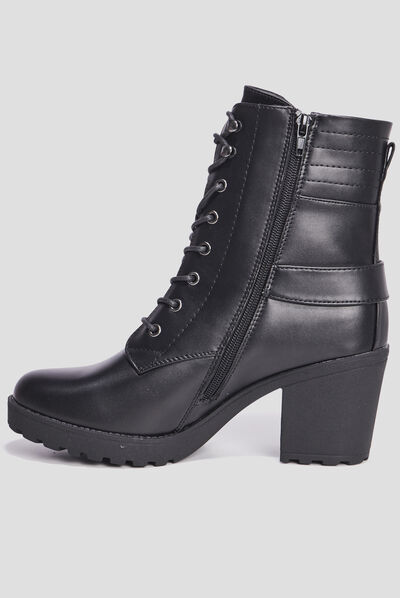 Bottines à talons et lacets noir femme