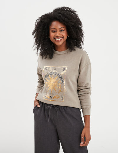 Sweat col rond coton majoritaire Liberto marron foncé femme