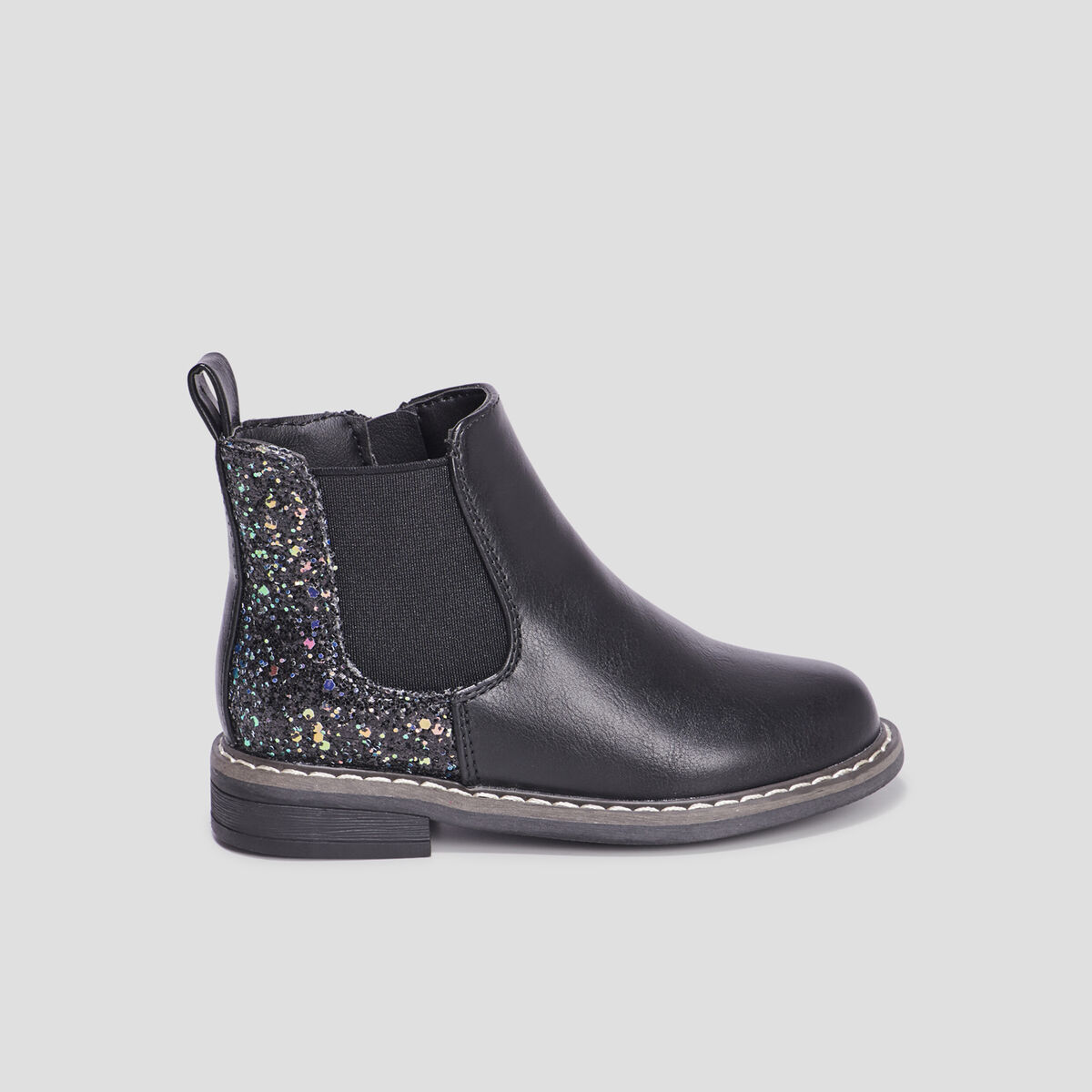 Bottines chelsea &agrave; paillettes en cuir noir fille