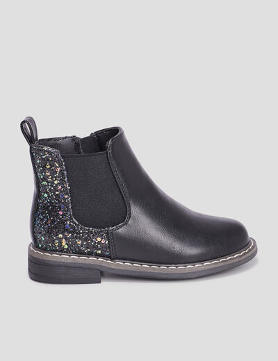 Bottines chelsea à paillettes en cuir noir fille