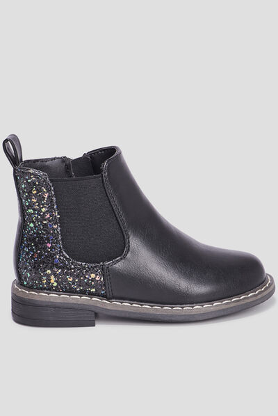 Bottines chelsea à paillettes en cuir noir fille