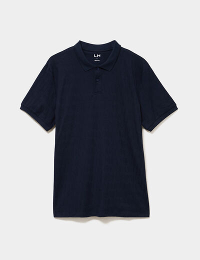 Polo textur&eacute; manches courtes bleu marine homme