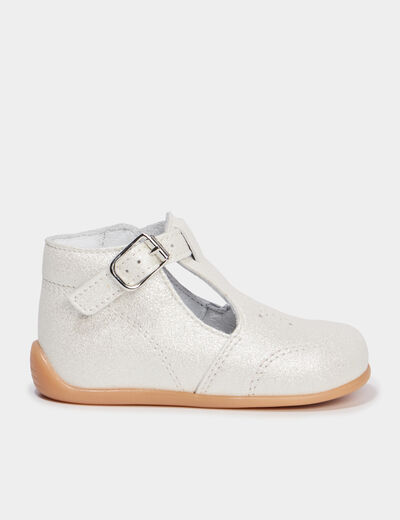 Chaussures c&eacute;r&eacute;monie semelle souple cuir blanc b&eacute;b&eacute; fille