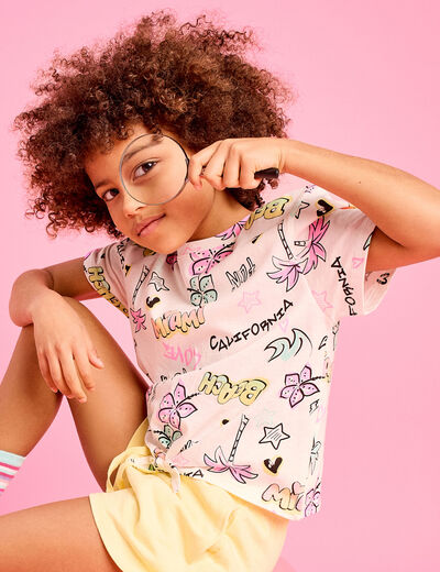 T-shirt nou&eacute; manches courtes coton ecru fille