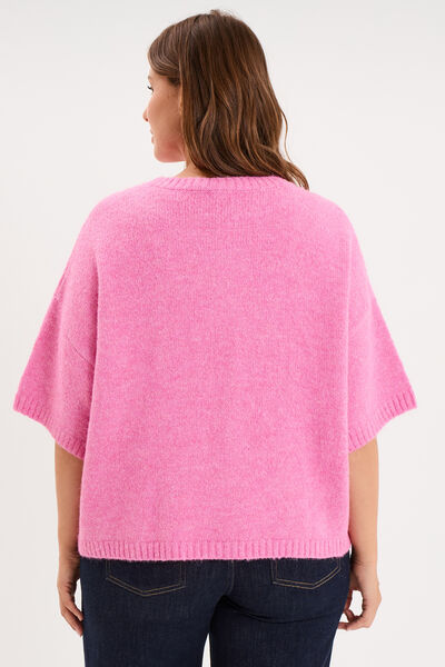 Gilet manches courtes col rond oversize rose femme grande taille