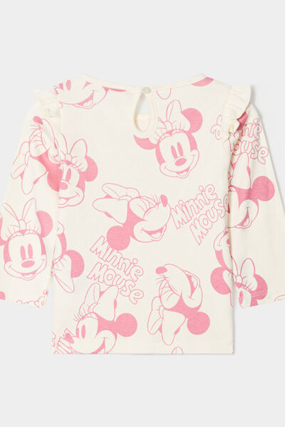T-shirt à volants manches longues Minnie blanc bébé fille