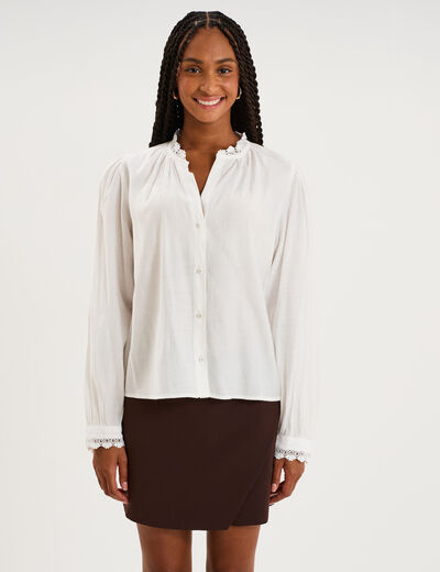 Blouse col montant dentelle blanc femme