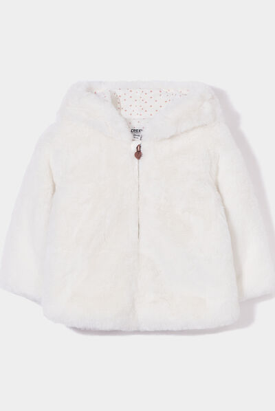 Veste à capuche imitation fourrure blanc bébé fille